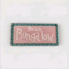 Wooden Hanging Sign Beach Bungalow, Pink/Blue, 12x5"