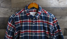 Mizzen Main Shirt Mens XL Blue Red Plaid Button Down Trim Fit Stretch Made USA