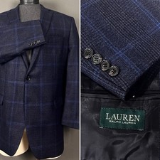 Ralph Lauren Navy Royal Blue Plaid Wool Blazer Sport Coat 48L Big Tall Man