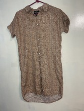 Tahari 100% linen button up t shirt dress XS comfy casual modest contemporary
