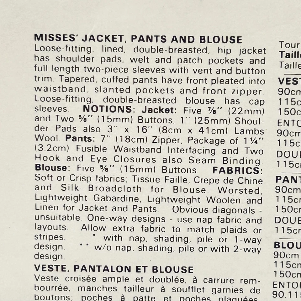 Vogue Paris Original Christian Dior Pattern 1073 Trouser Suit & Top UC FF Sz 14 - Image 4 of 4