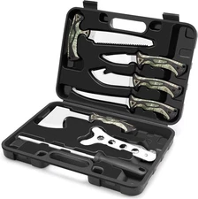 Jellas 7-Piece Hunting Knife Set - Professional Game Processing Kit with Axe,