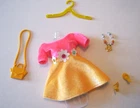 BARBIE FASHION CLOTHES ~ PINK/YELLOW VELVET 70'S ERA OUTFIT w/ACCESSORIES SET