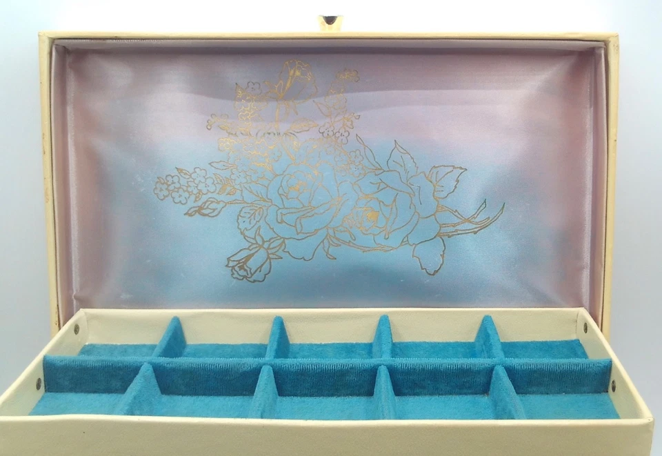 复古 Lady Buxton Footed 珠宝盒 2 层和抽屉 12.25 英寸 x 8 英寸 x 5 英寸高 — 第 3/4 张图片