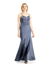 TEEZE ME Womens Gray Back Spaghetti Strap Full-Length Mermaid Dress 78
