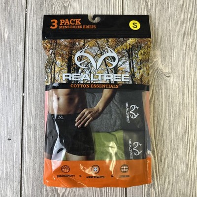 Realtree 3 Pack Men s Boxer Brief Cotton Essential Green Gray Black Sz S Stretch