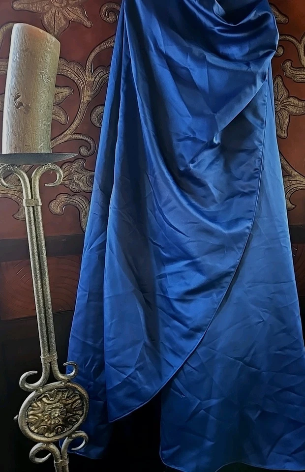 Urban Girl Nites Size 7 / 8 Blue Satin Long Dress Gown Strapless Ruched Fabric - Image 3 of 4