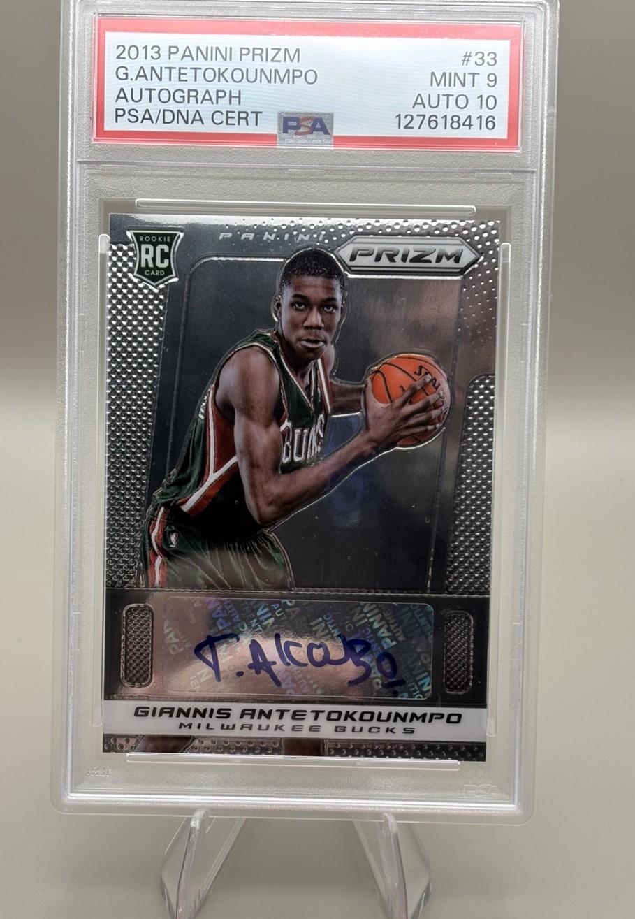 2013 Panini Prizm Giannis Antetokounmpo #33 Rookie Autograph Bucks PSA 9/Auto 10