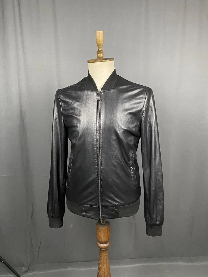 Chaqueta bomber de cuero negra para hombre Versace Collection talla 50 Foto 2 de 4