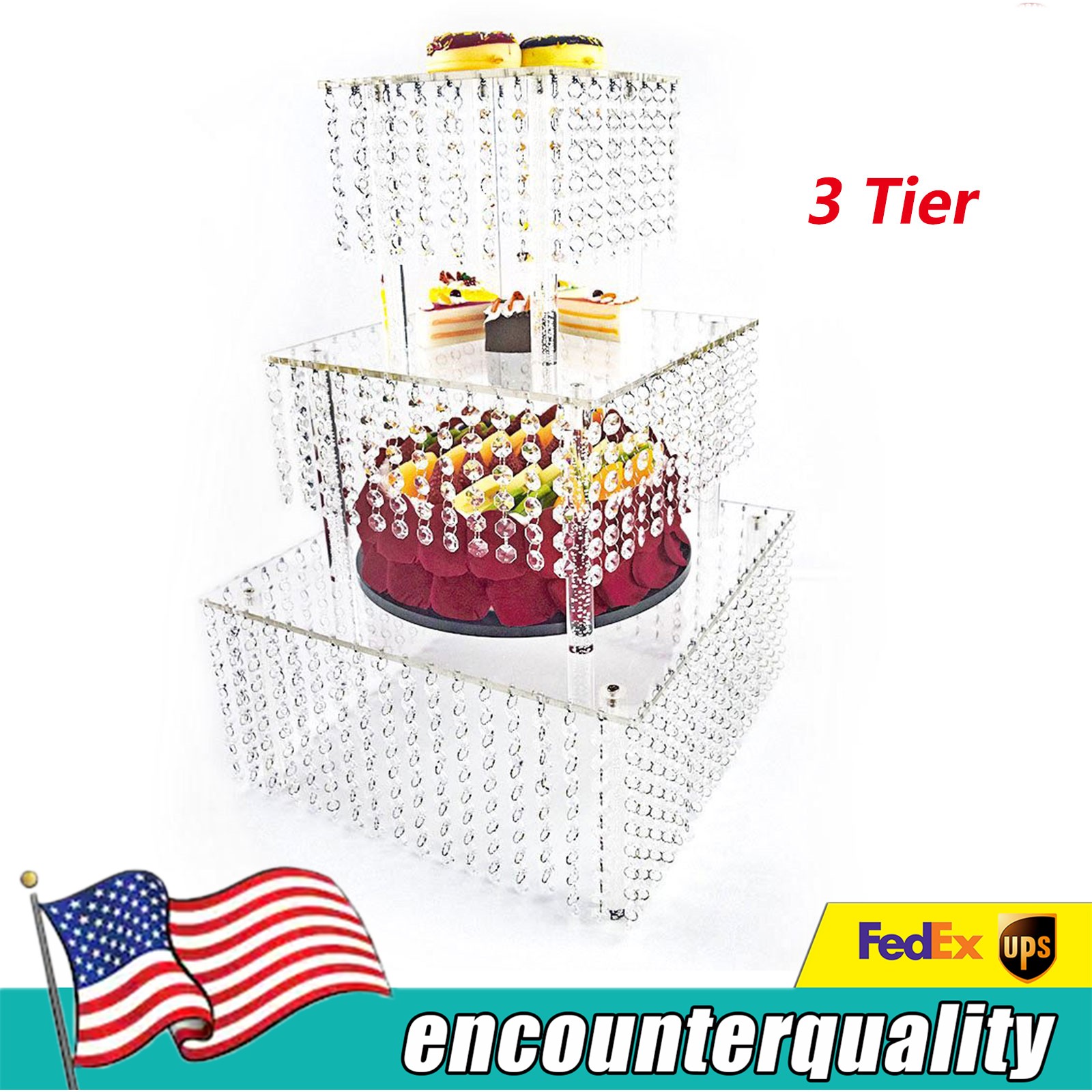 3-Tier Square Crystal Beaded Cupcake Tower Separable Dessert Stand
