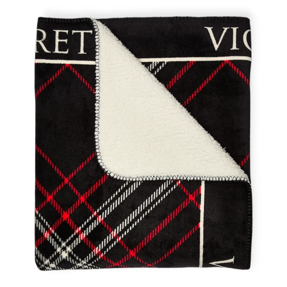 Cobertor de lã aconchegante Victoria’s Secret Natal 2025 xadrez vermelho e costas 50 x 60 pol - Imagem 2 de 3