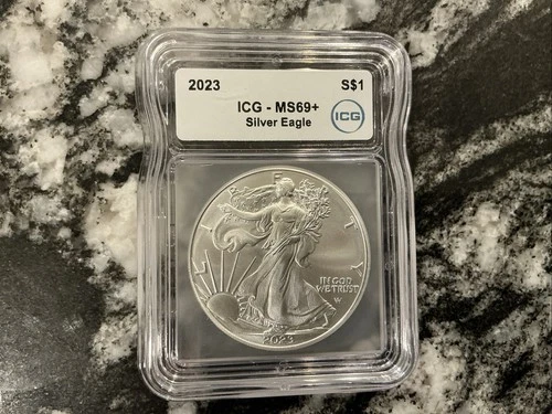 2023 American Silver Eagle ICG MS69+ Graded Coin Slab .999 Fine 1 Oz ASE