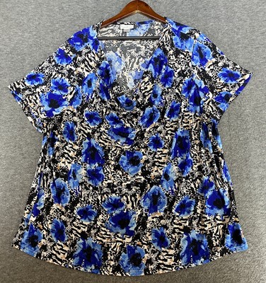 Jacklyn Smith Collection Top Women s Size 3X Short Sleeve Blue Colorful Blouse