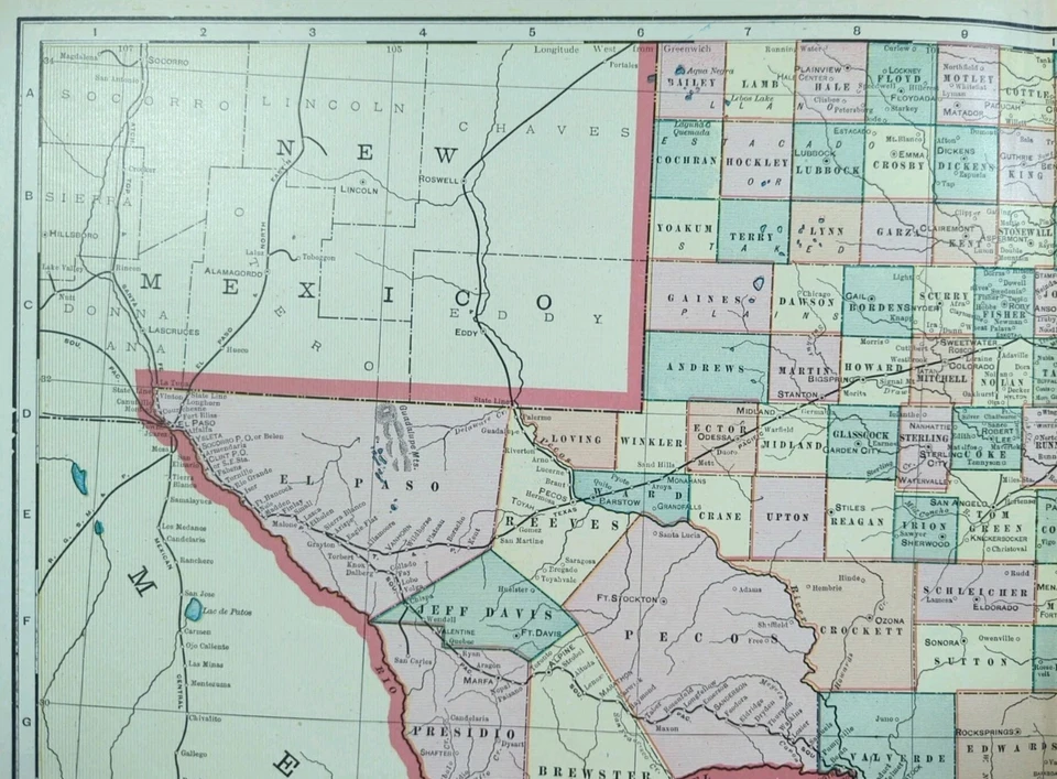Mapa de Texas 1905 de colección 22"x14" antiguo original GALVESTON HOUSTON AUSTIN TX Foto 2 de 4