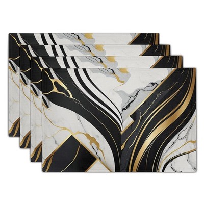Black and White Placemats Set of 4 Marble Stone Table Mat Heat Resistant Linen C