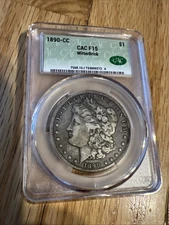 1890-CC Morgan Silver Dollar CAC F15 Nice Carson City Coin! Witter Brick