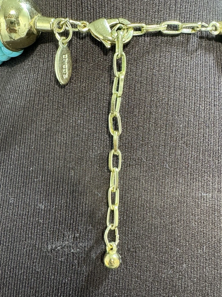 Chico’s Multi Strand Statement Necklace Turquoise Red Beads Layered Boho Bold - Image 4 of 4