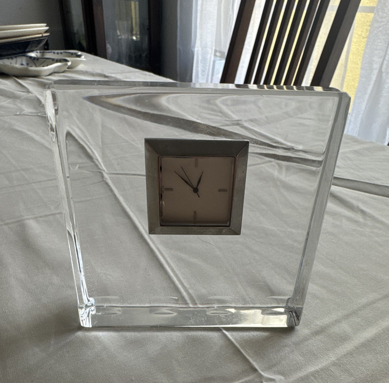 Clear Glass Rectangular Analog Desk Clock, Non-Numeric Mark Face for Adults
