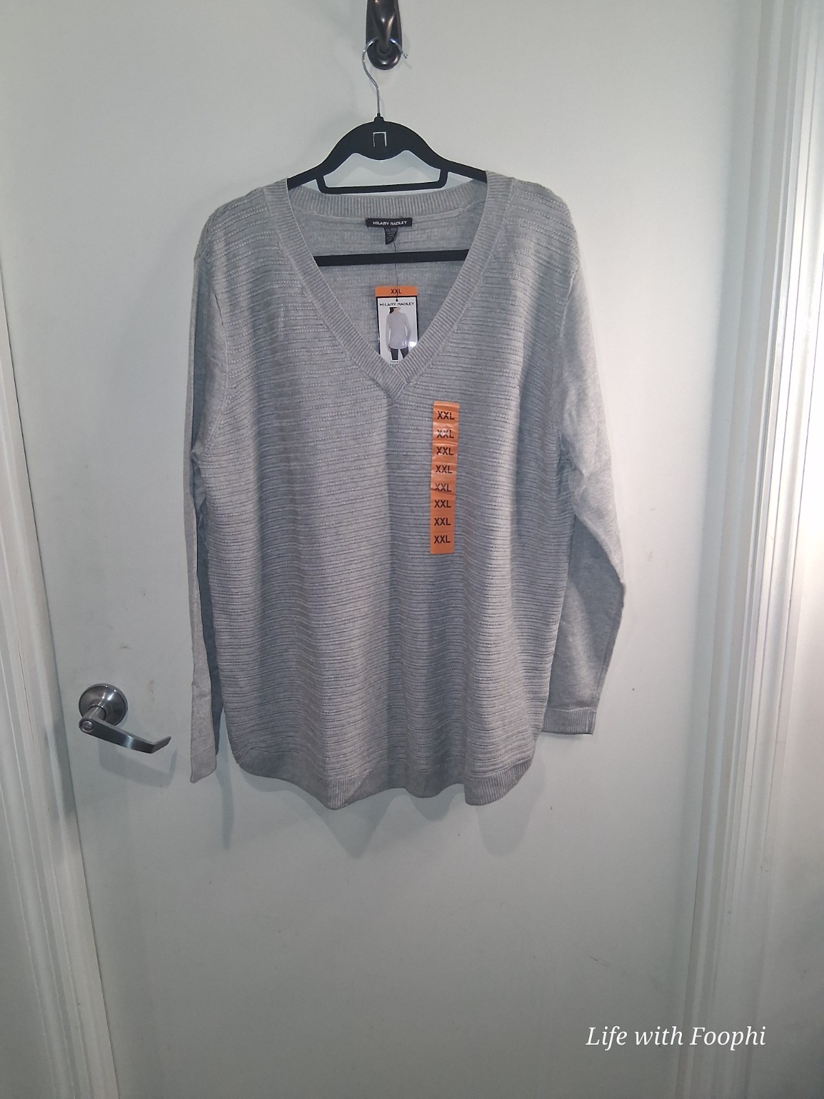 Hilary Radley Women's Gray Textured V-Neck Long Sleeve Sweater Top XXL