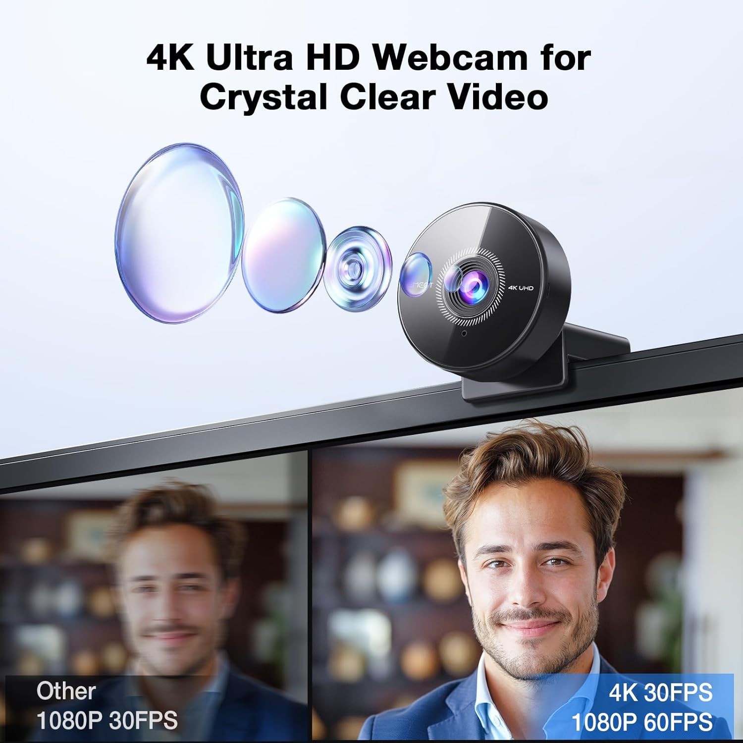 Webcam 4K 60fps autofocus pour ordinateur avec support de fixation flexible - 3
