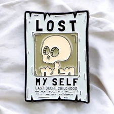Lost Myself Funny Enamel Pin – Dark Humor Skeleton Badge for Millennials,