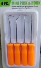 (USA SELLER) 4 Piece Mini Pick and Hook Set O-Ring Seal and Clip Remover Steel