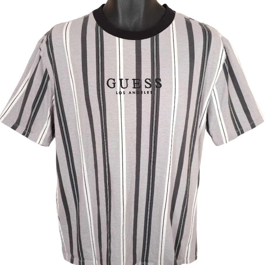 Vertical Striped Guess Striped T Shirt Black And White Retro GUESS