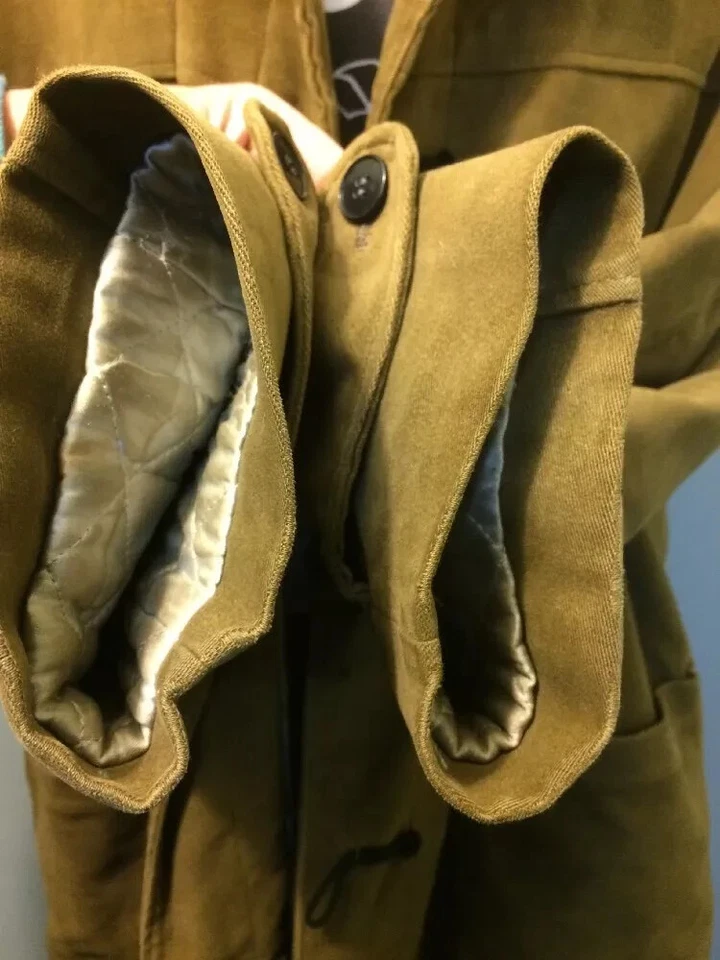 Vtg 60s 70s Green Duffle Coat Jacket XL Mod Liam Gallagher Faux Suede Parka - Image 4 of 4