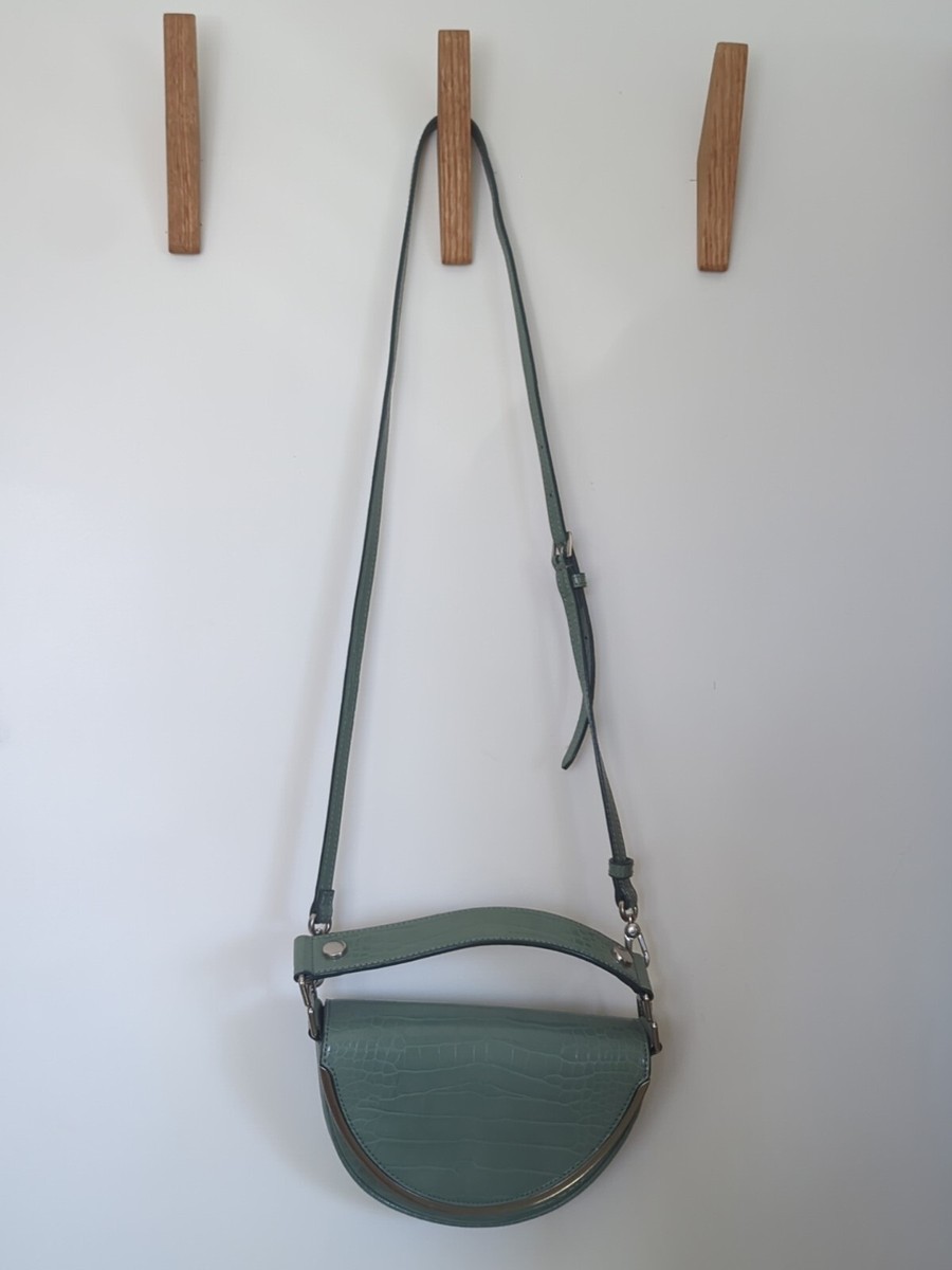 Charles Keith Croc-Effect Semi-Circle Crossbody Bag Shoulder Croc Embossed  Green