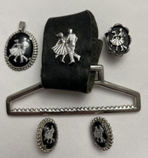 Lot of Vintage Square Dancing Towel Holder, Earrings, Brooch and Bolo Tie Clip