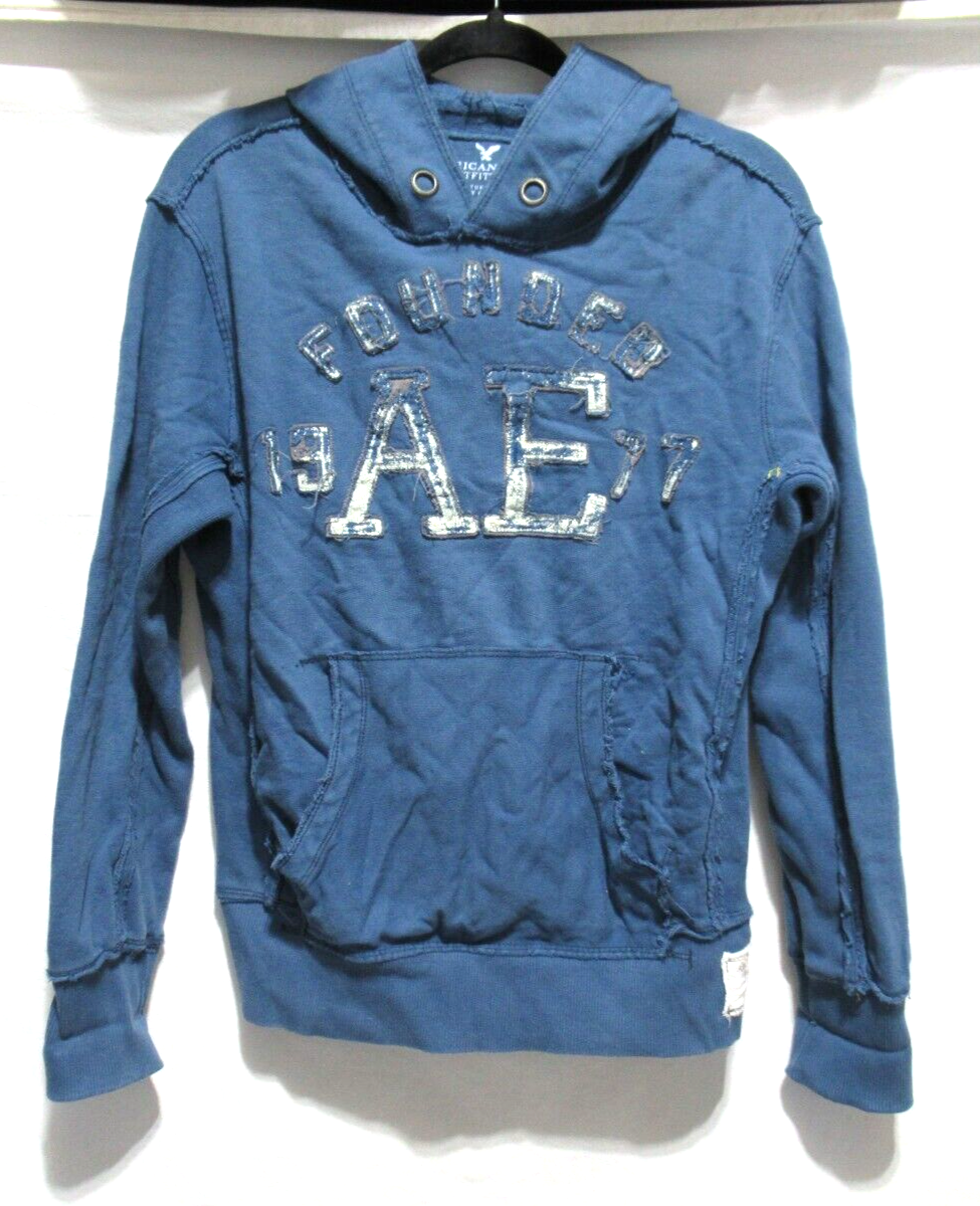 Vintage American Eagle Outfitters XS Blue Heavy Weight Distressed Hoodie