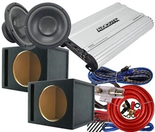 2x Audiotek 1000w 10" Car Subwoofer + 2x Vented Sub Box + 2000w Amplifier +Kit