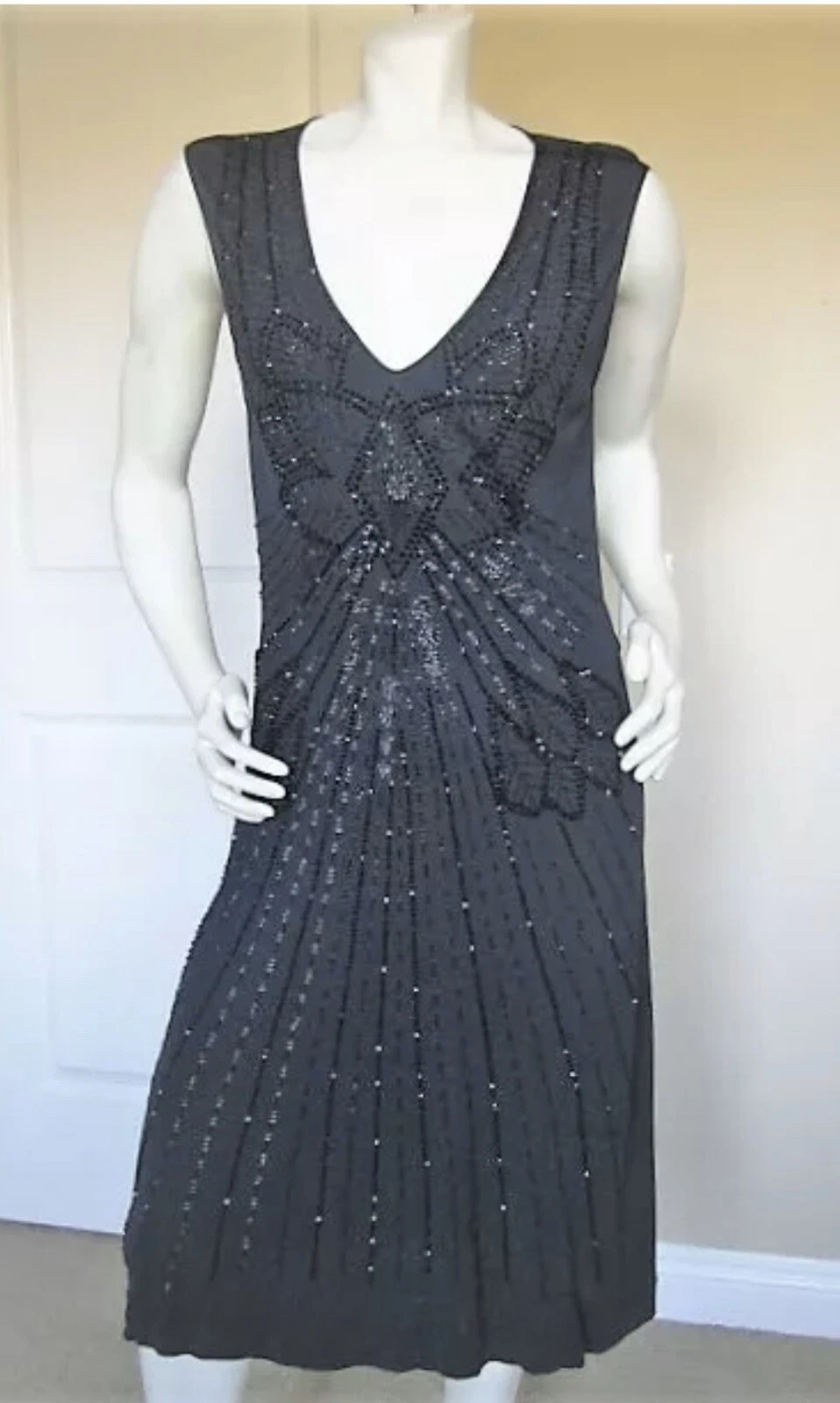 Abito TORY BURCH 'MERIS' SENZA MANICHE CON PERLINE blu navy TAGLIA S $995 splendido boho