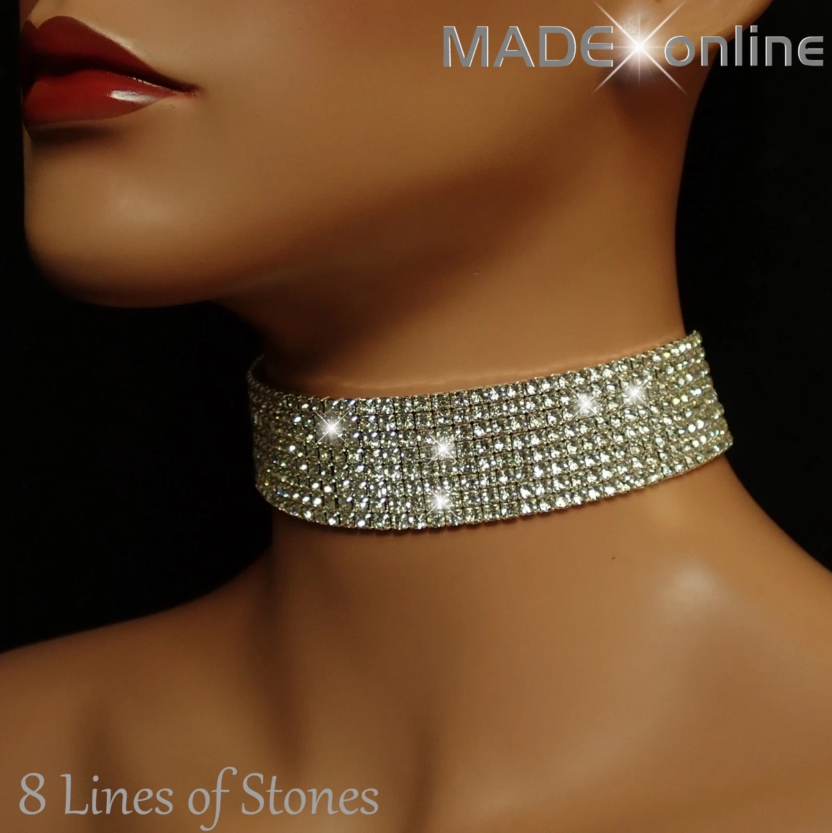 Silver Rhinestone Necklace - Choker Necklace - Rhinestone Choker