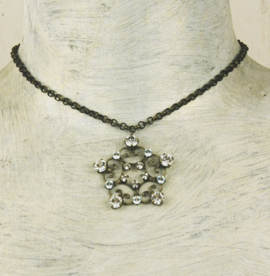 Konplott Kette bronze "Rosette" Swarovski Strasstein weiss neu - Bild 2 von 4