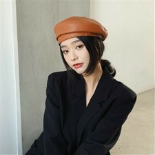 Womens PU Leather Beret Hat Classic Military Army Soldier Uniform Flat Caps