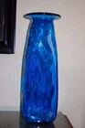 VINTAGE BLENKO ART GLASS HUGE BLUE VASE HAND BLOWN BY JOEL MYERS 1960'S