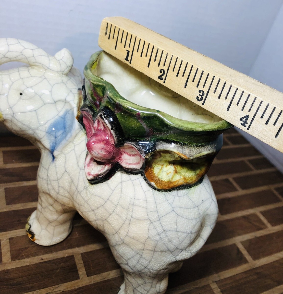 陶器　エレファント Vintage Japan 5.5X6.5” Ceramic Elephant Vase Planter Hand Painted