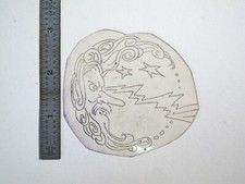 vtg 1960s 70s Tattoo Flash acetate stencil Moon Face and Lightning SKY4