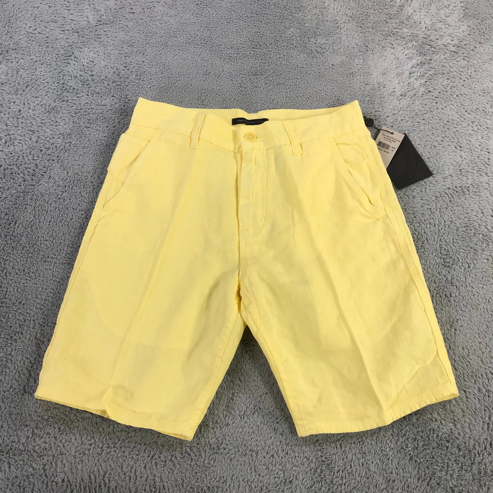 New John Varvatos Shorts Mens 30 Everly Linen Chino Short Yellow $128 Casual