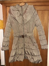 Quiz Beige Padded/ Long Puffer Jacket Belted Size 14