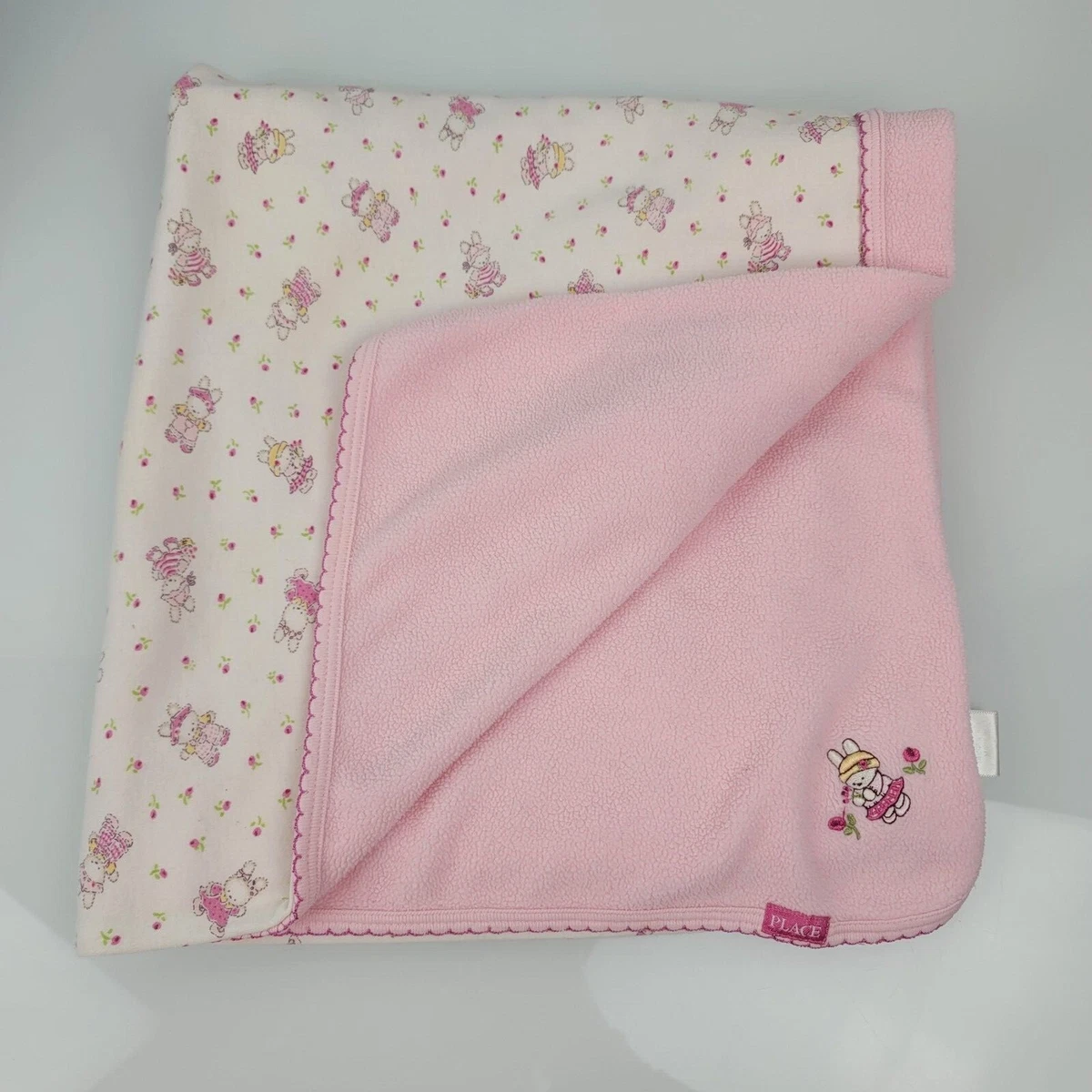 TCP The Children s Childrens Place White Pink Fleece Cotton Bunny Baby Blanket