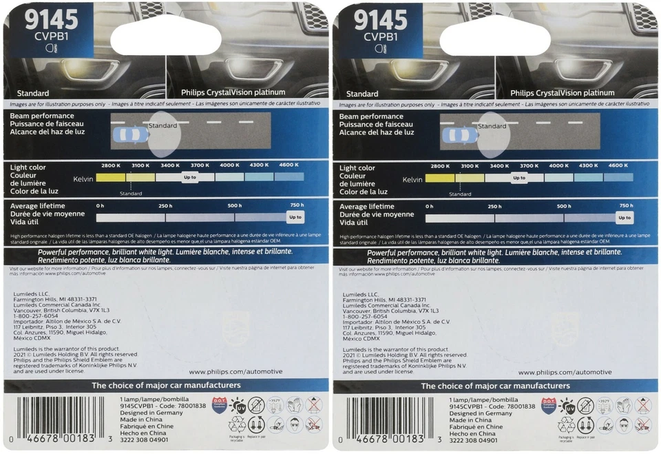 Philips Crystal Vision Platinum H10 9145 45W Dos Bombillas Luz Antiniebla Reemplazar Stock Foto 3 de 4