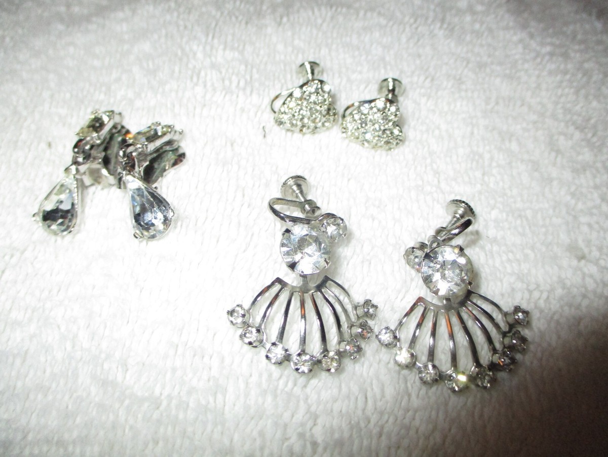 Vintage Signed BOGOFF Rhinestone Earrings (2) Unsigned