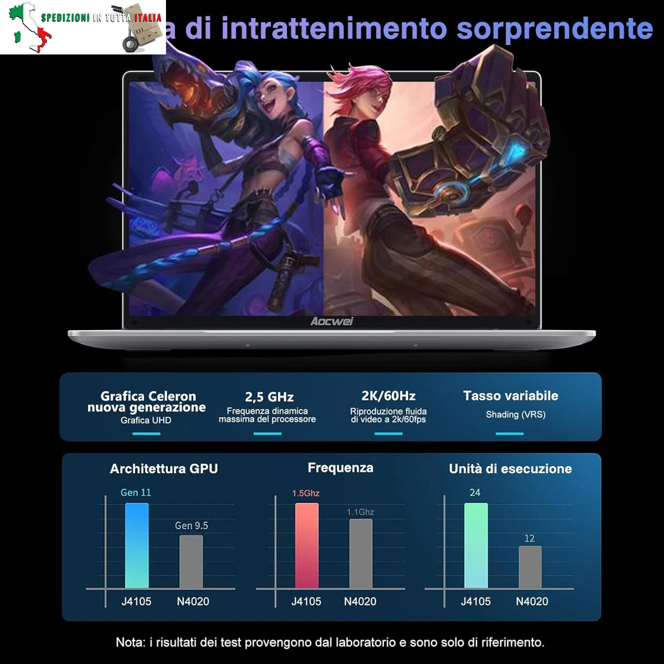 AOCWEI PC Portatile 15.6 Pollici 6GB RAM 256GB ROM SSD Estensioni Win 11 Noteboo - Immagine 2 di 4