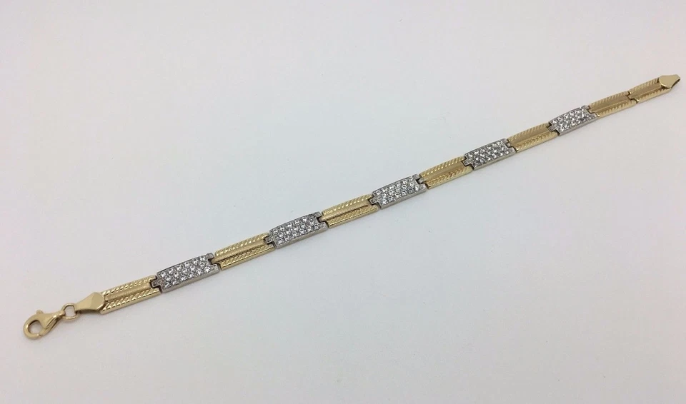 14K YELLOW GOLD WOMAN'S PANEL BRACELET WITH CUBIC ZIRCON STONES - Image 2 of 4