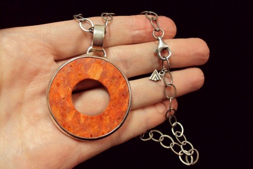 Orange Coral circle disk 925 sterling 