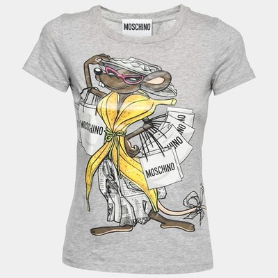 Moschino Couture Grey Shopaholic Mouse Print Cotton TShirt XXS