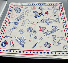 The Peacock Crew Vintage Novelty Print Handkerchief White Red Blue USA Icons