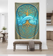Whale Tree Wall Tapestry ocean spirit art large print 59X82 in